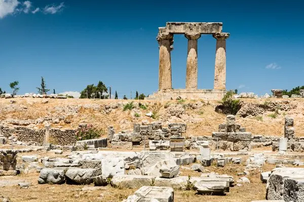 Ruins of a temple in Corinth, Greece